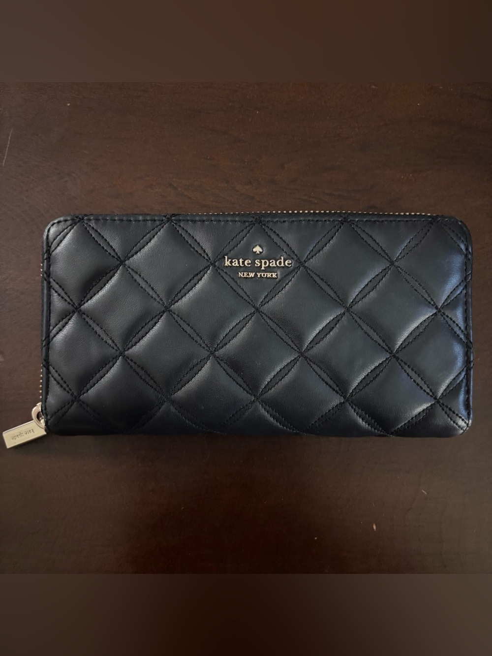 Kate Spade Quilted Black Leather Zip-Around Wallet with Gold Hardware